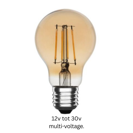 12V E27 LED Filament Lamp A60 2W Amber multi-voltage dimbaar