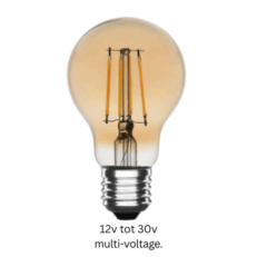 24V E27 LED Filament Lamp A60 2W Amber multi-voltage.
