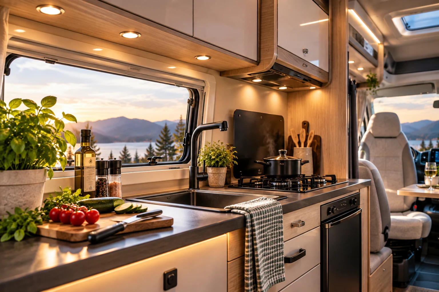 LED-verlichting in de keuken van een camper