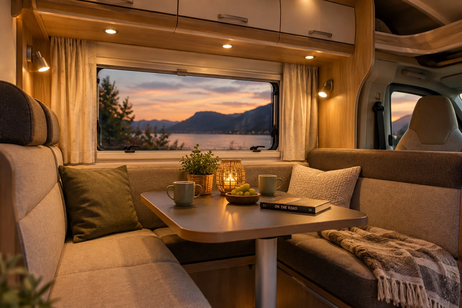 Warme LED-verlichting in het zitgedeelte van een camper