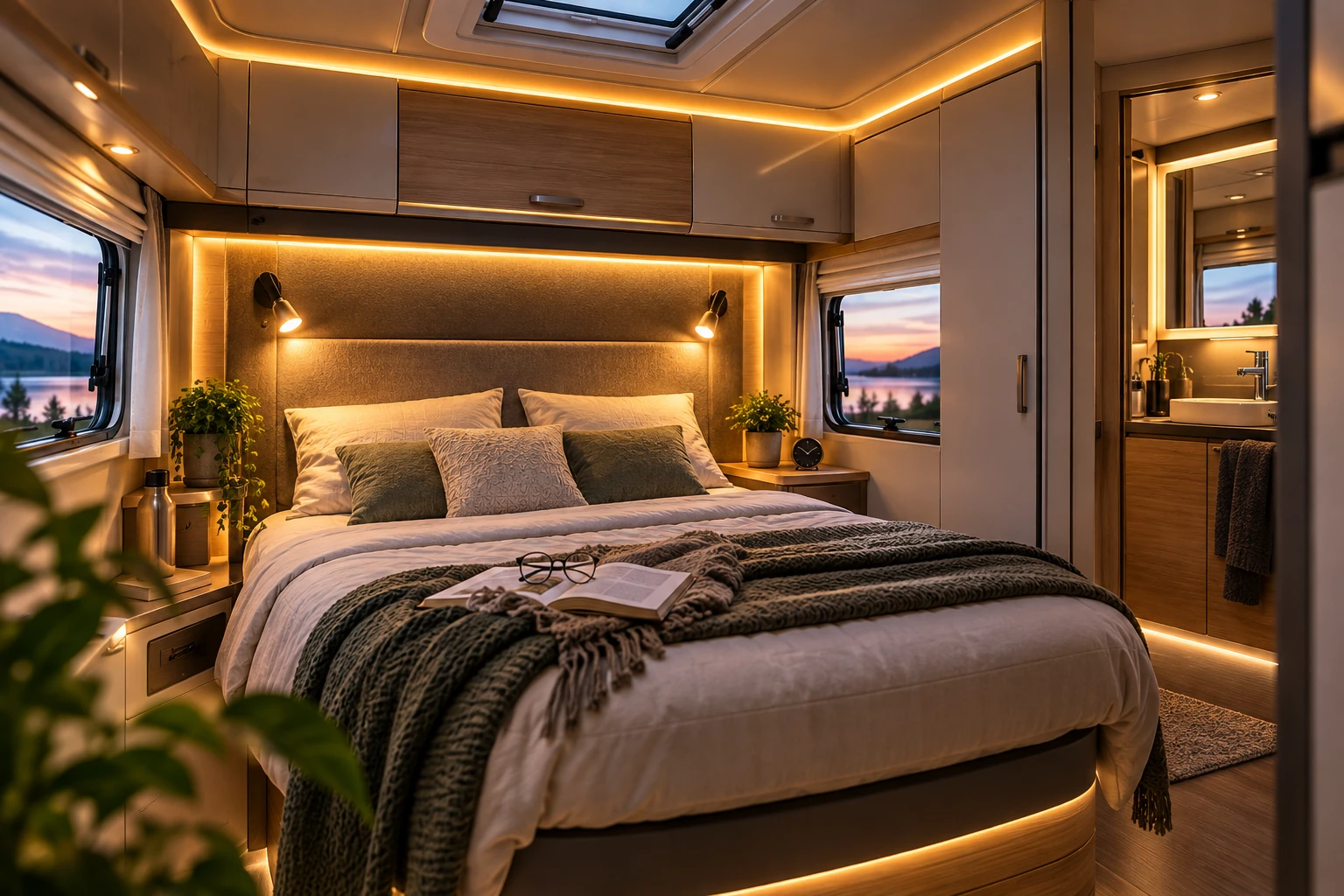 LED verlichting in het slaapgedeelte van een caravan