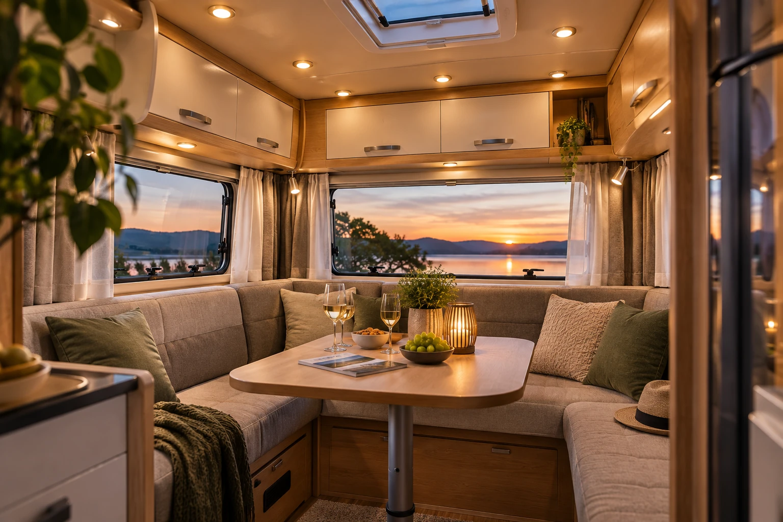 Warme LED verlichting in het zitgedeelte van een caravan