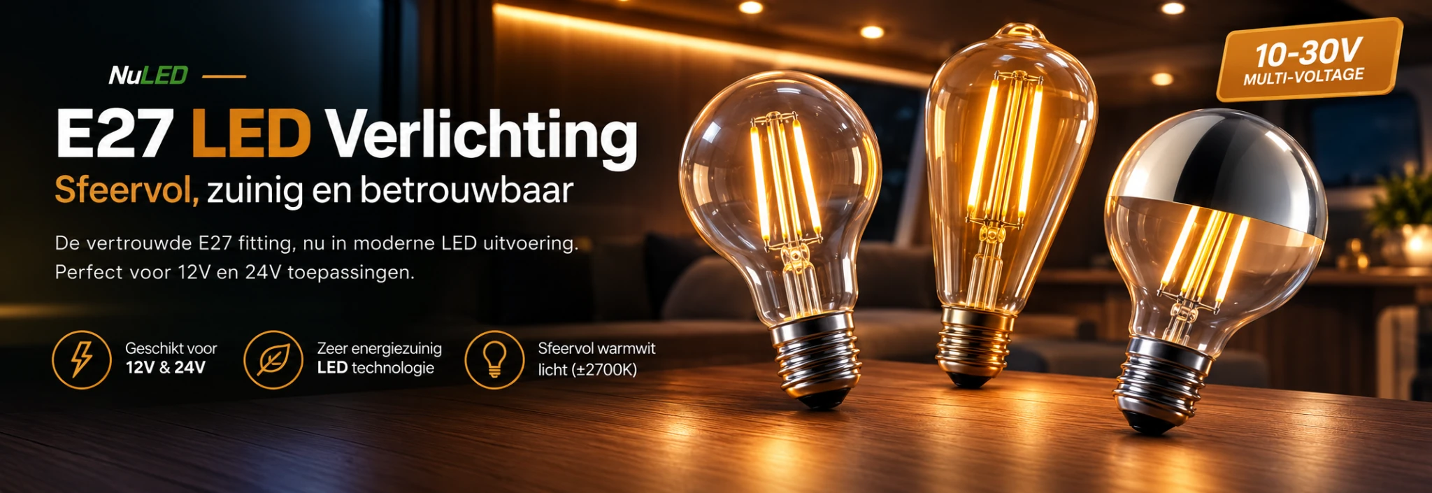 E27 LED verlichting voor 12V en 24V
